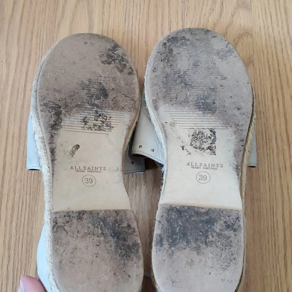 All Saints Light Gray Ankle Wrap Strap Leather Espadrilles Size 39/8